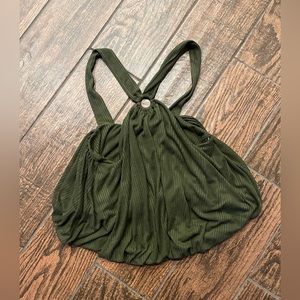 Free People Olive Green Just A Fling Knit Halter Tank Top Women's Size Medium